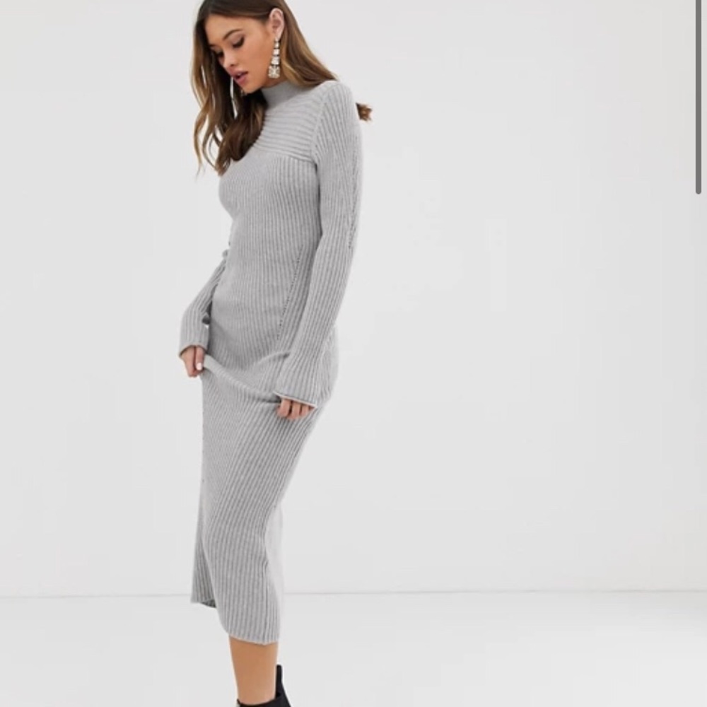 ASOS Design Grey Knit Long Sweater Dress